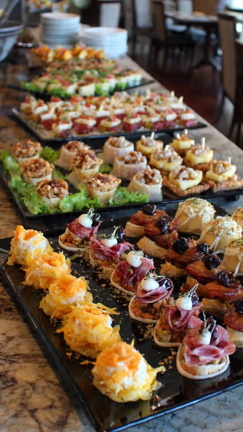 Canapés y bocadillos gourmet montados en tablas de pizarra